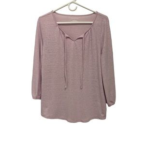 Talbots Soft Lavender 3/4 Sleeve Boho Top with Tie at Neck Size Large